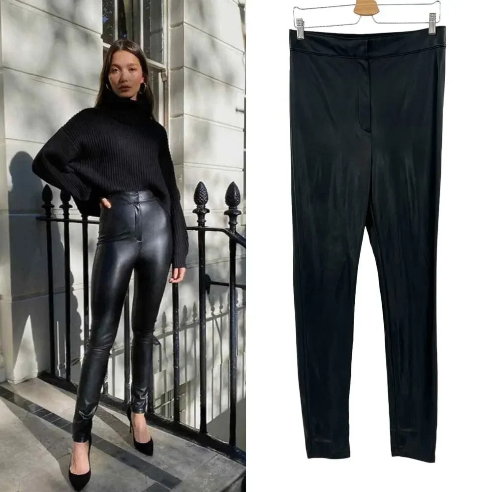 Aritzia Babaton Caspian Pants Vegan Leather High‎ Waist Slim Black Size 10